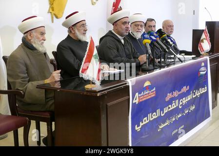 Beirut, Libanon. Februar 2024. 4 Initiative der Al-Quds Global Week beim Pressesyndacate in Beirut, Libanon, am 5. Februar 2024. (Foto: Elisa Gestri/SIPA USA) Credit: SIPA USA/Alamy Live News Stockfoto