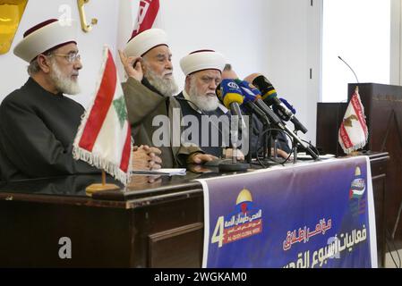 Beirut, Libanon. Februar 2024. 4 Initiative der Al-Quds Global Week beim Pressesyndacate in Beirut, Libanon, am 5. Februar 2024. (Foto: Elisa Gestri/SIPA USA) Credit: SIPA USA/Alamy Live News Stockfoto