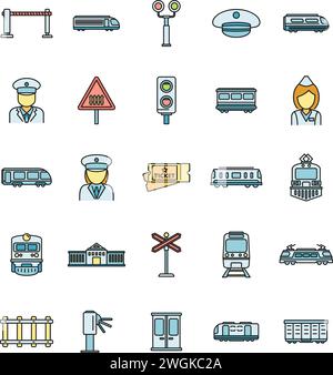 E-Bahn-Fahrer-Symbole gesetzt. Umrisssatz von E-Bahn-Fahrer-Vektorsymbolen dünne Linie Farbe flach auf weiß Stock Vektor
