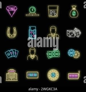 Croupier Casino Icons Set. Umrisssatz von Croupier Casino Vektor Icons Neonfarbe auf Schwarz Stock Vektor