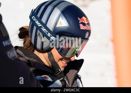 Cortina d’Ampezzo, Italien 27. Januar 2024. GOGGIA Sofia (Ita) bei der Vorabkontrolle der Olympia-Strecke für die Audi FIS Alpine Ski World Stockfoto