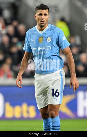 London, Großbritannien. Februar 2024. Rodri von Manchester City während des Premier League-Spiels Brentford gegen Manchester City im Gtech Community Stadium, London, Vereinigtes Königreich, 5. Februar 2024 (Foto: Cody Froggatt/News Images) in London, Vereinigtes Königreich am 5. Februar 2024. (Foto: Cody Froggatt/News Images/SIPA USA) Credit: SIPA USA/Alamy Live News Stockfoto