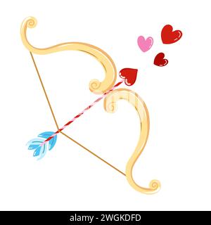 Hand gezeichnete Vektor-Illustration von Cupids Bogen mit Pfeil und Herzen. Romantische Farbskizze zum valentinstag. Stock Vektor