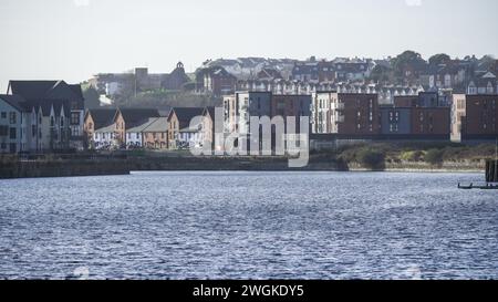 Barry, Vale of Glamorgan, Wales 2. Februar 2024; da die Häuser am East Quay fast fertig sind, setzt der rat die Entwickler unter Druck, die Landschaftsgestaltung zu vollenden Stockfoto