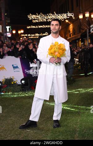 Sanremo, Italien. Februar 2024. Sanremo, 74. Italienisches Songfestival - Grüner Teppich - auf dem Foto: Maninni Credit: Unabhängige Fotoagentur/Alamy Live News Stockfoto