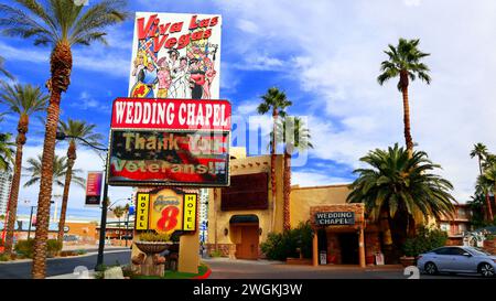 Las Vegas, Nevada: Die Viva Las Vegas Wedding Chapel, berühmte Kirche zum Heiraten am 1205 S Las Vegas Blvd, Las Vegas, NV Stockfoto