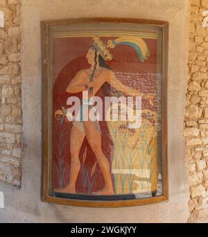 Ein Bild des Prinzen der Lilien Fresko im Palast von Knossos. Stockfoto