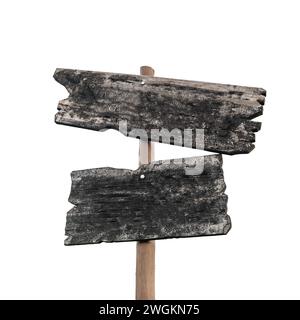 Hölzernes Schild am Pfosten isoliert leer rustikale Nachricht Guidepost Grunge einfach Stockfoto