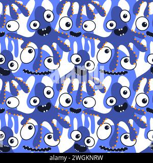 Cartoon-Monster nahtloses Oktopus-Aliens-Muster zum Einpacken von Papier und Kinderbekleidung sowie Stoffen und Sommeraccessoires und festlichen Verpackungen Stockfoto