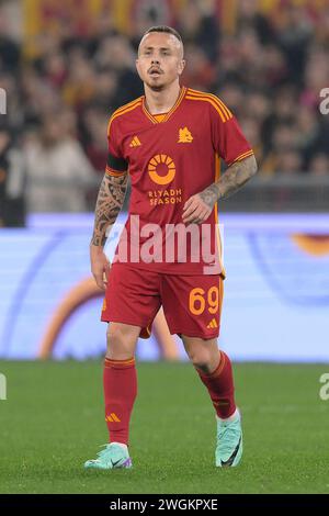 Stadio Olimpico, Rom, Italien. Februar 2024. Serie A Football; Roma versus Cagliari; Angelino von AS Roma Credit: Action Plus Sports/Alamy Live News Stockfoto