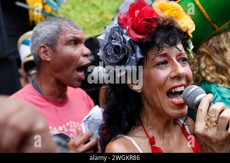 Karnevalsparade für Menschen mit Geisteskrankheiten. Loucura Suburbana-Gruppe mit Patienten des Gesundheitsnetzwerks des NISE da Silveira Instituts in Kostümen Stockfoto