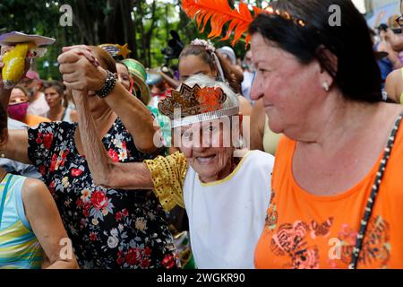 Karnevalsparade für Menschen mit Geisteskrankheiten. Loucura Suburbana-Gruppe mit Patienten des Gesundheitsnetzwerks des NISE da Silveira Instituts in Kostümen Stockfoto