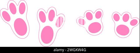 Niedliches rosafarbenes Hasenmuster. Kaninchenpfoten treten auf weißem Hintergrund. Designelemente für Osterfeier, Gruß- oder Einladungskarte. Illustration der Vektorabwicklung. Stock Vektor