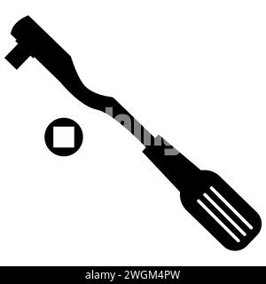 Symbol für Ratschenschlüssel und Muttern. Ratschenschlüsselschild. Steckschlüsselsymbol. Flacher STYLE. Stockfoto