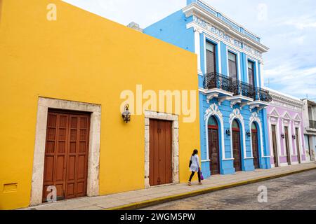 Merida Mexico, Centro Historico Centre District, Calle 59, historisches renoviertes, restauriertes Wohnhaus, Häuser Residenzen Architektur, Häuserhäuser, b Stockfoto