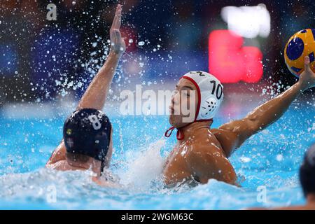 Doha, Katar. Februar 2024. Yusuke Inaba (JPN) Water Polo : World Aquatics Championships Doha 2024 Vorrunde Gruppenspiel der Männer zwischen Japan 10-17 Serbien im Aspire Dome in Doha, Katar. Quelle: Naoki Morita/AFLO SPORT/Alamy Live News Stockfoto