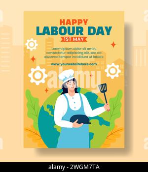 Labor Day Vertikales Poster Flat Cartoon Hand Gezeichnete Vorlagen Hintergrund Illustration Stock Vektor