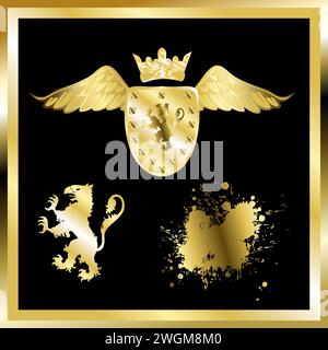 goldenes Luxuswappen Schild Tattoo Pack Sammlung Wappen im Vektorformat Stock Vektor