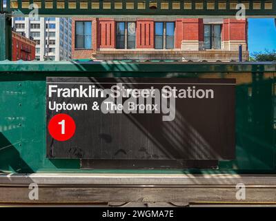 New York - 8. Juni 2022: U-Bahn-Station Franklin Street im Stadtteil Tribeca in Manhattan. Stockfoto