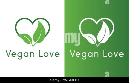 Veganes Love Logo Design Vegetarisches Logotype Green Eco Nature Stock Vektor