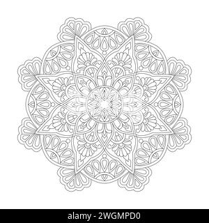 Komplizierte Affirmationen Mandala Coloring Book Page für kdp Book Interior. Friedliche Blütenblätter, Fähigkeit zum Entspannen, Gehirnerlebnisse, harmonischer Hafen, Frieden Stock Vektor
