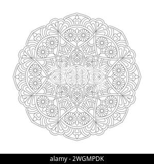 Achtsamkeit Floral Mandala Malbuch Seite für KDP Book Interior. Friedliche Blütenblätter, Fähigkeit zum Entspannen, Gehirnerlebnisse, harmonischer Hafen, friedlich Stock Vektor