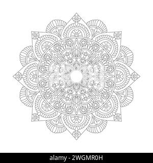 Premium Affirmations Mandala Colour Book Page für KDP Book Interior. Friedliche Blütenblätter, Fähigkeit zum Entspannen, Gehirnerlebnisse, harmonische Oase, Stock Vektor