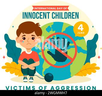 Internationaler Tag der unschuldigen Kinder Opfer der Aggression Vektor-Illustration am 4. Juni mit Kindern traurige Pensive und Schreien im flachen Zeichentrickhintergrund Stock Vektor