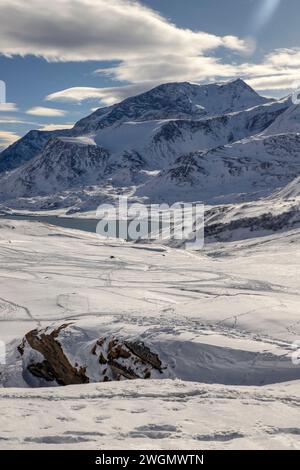 Blick auf den Lac du Mont-Cenis in den französischen Alpen Stockfoto