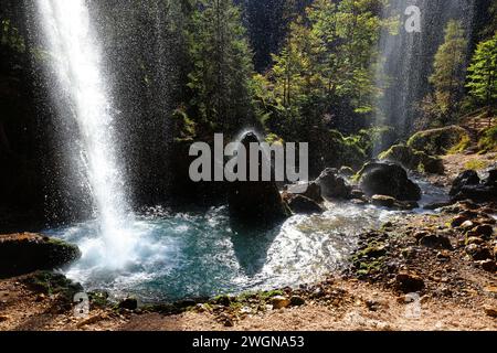 Wasserfall, Kranjska Gora, Slowenien, Triglav, Péricnik, Abenteuer, Bezaubernder Wasserfall im Nationalpark Triglav beim Ferienort Kranjska Gora Stockfoto