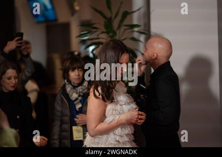 Rom, Italien. Februar 2024. Lily James nimmt am 5. Februar 2024 an der Premiere von „Finalmente l’Alba“ im Cinema Barberini in Rom Teil. (Foto: Luca Carlino/NurPhoto) Credit: NurPhoto SRL/Alamy Live News Stockfoto