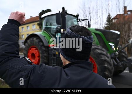 Ceska Lipa, Tschechische Republik. Februar 2024. Protestaktion der Bauern in Ceskolipsko, Ceska Lipa, Region Liberec, 6. Februar 2024. Quelle: Radek Petrasek/CTK Photo/Alamy Live News Stockfoto