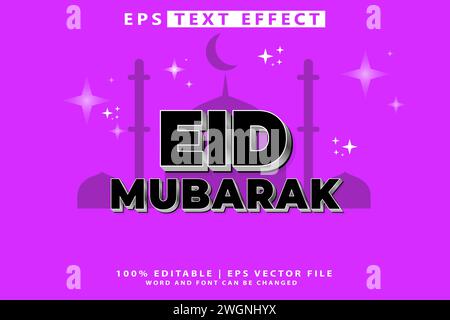 EID Mubarak Text Concept editierbarer 3D-Texteffekt, Eid Mubarak editierbarer Texteffekt Stock Vektor