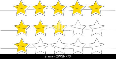 Eine durchgehende Linienzeichnung mit Sternen. Bewertungsservice, Qualitätsbewertung und Kundenfeedback in einem einfachen Stock Vektor