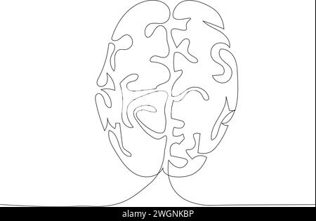 Kontinuierliche Einzeichenzeichnung des menschlichen Gehirns. Geniale Idee und Psychologiekonzept im einfachen linearen Stil. Stock Vektor