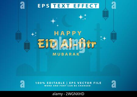 Edler Text Eid Al fitr mit Goldeffekt, 3D-Letter, bearbeitbar Stock Vektor