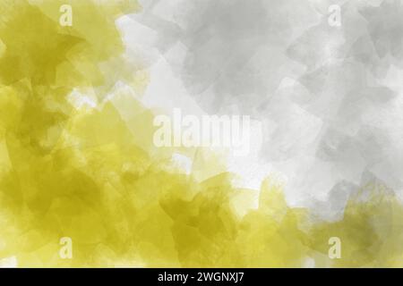 Gelber und grauer Hintergrund mit Aquarellstruktur und weichen abstrakten Pinselstrichen für Designprojekte. Stockfoto