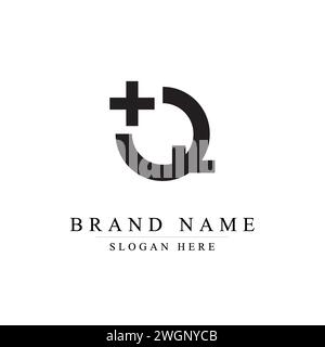 Letter Q Pixel Logo, Plus Sign Logo, Medical Healthcare, Krankenhaus Q Symbol, Technologie und digitale Logotype Stock Vektor