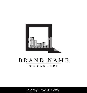 Q Buchstabe Immobilien-Logo-Vorlage, Buchstabe Q Logo Design Vektor-Illustration Stock Vektor