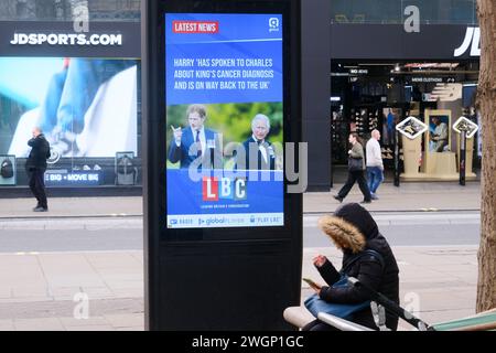 Oxford Street, London, Großbritannien. Februar 2024. Bei König Charles wurde Krebs diagnostiziert. Quelle: Matthew Chattle/Alamy Live News Stockfoto