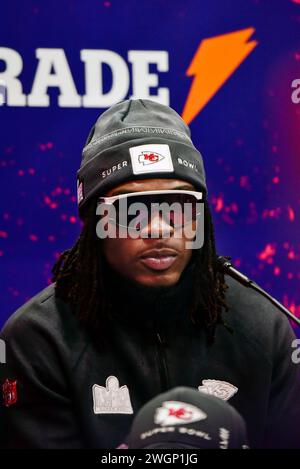 Las Vegas, Nevada, USA, 5. Februar 2024 - Rashee Rice Wide Receiver für die Kansas City Chiefs beim NFL Super Bowl LVIII Opening Night im Allegiant Stadium in Las Vegas, Nevada, USA. Quelle: Ken Howard/Alamy Live News Stockfoto