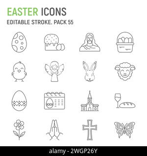 Osterlinie Icon Set, Christentum Sammlung, Vektorgrafiken, Logo Illustrationen, christliche Feier Vektorsymbole, Osterschilder, Umrisspictogra Stock Vektor