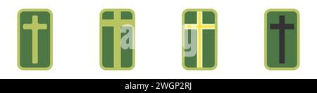 Militär-Patch mit Kreuz-Vektor-Symbol. Kaplan-Patch-Symbol. Christliches Symbolkreuz in einem Rahmen. Militärisches Patchmuster. Stock Vektor
