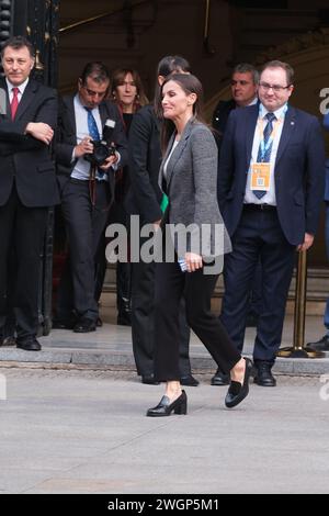 Madrid, Spanien. Februar 2024. Königin Letizia von Spanien weiht am 6. Februar 2024 den Internationalen Tag der Internetsicherheit im Casino de Madrid ein. (Foto: Oscar Gonzalez/SIPA USA) (Foto: Oscar Gonzalez/SIPA USA) Credit: SIPA USA/Alamy Live News Stockfoto