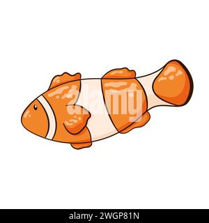 Korallenfische in Zeichentrickfilm, Linienart. Tropische Unterwasser-Clown-Fische Wasserwesen. Einfaches, flaches Design zur Illustration von Kindern. Vektor Stock Vektor