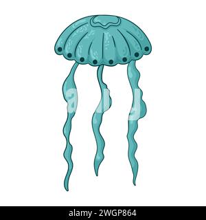 Quallen-medusa-Logo in Cartoon, flacher Stil. Vektorillustration auf weißem Hintergrund isoliert. Stock Vektor