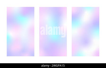 Y2K-Hintergrund für holografische Verläufe. Moderne Perlmuttvektorillustration. Weiche Weichzeichnungskarte. Poster mit irisierender Aura. Minimalistischer Hintergrund in Pastellfarben Stock Vektor