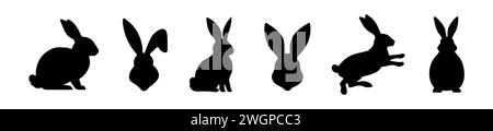 Set mit Kaninchen-Silhouetten. Osterhasen. Isoliert auf weißem Hintergrund. Eine einfache schwarze Ikonen von Hasen. Niedliche Tiere. Ideal für Logo, Emblem, Pictogra Stock Vektor