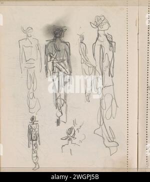 Indonesisch, aus verschiedenen Blickwinkeln gesehen, 1925 die Figur trägt traditionell indonesische Kostüme. Seite 20 aus einem Skizzenbuch mit 67 Blättern. Indonesien Papier. Asiatische Rassen und Völker mit Bleistift. Erwachsener Mann. Volkstracht, regionale Tracht Stockfoto