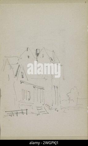 Blick in eine Reihe von Gebäuden, Adrianus Everssen, ca. 1828 - 1897 Blick in eine Reihe von Gebäuden. Seite 7 Recto aus einem Skizzenbuch mit 58 Blättern. Niederlande Papier. Bleistiftarchitektur; Gebäude; Wohnungen Stockfoto